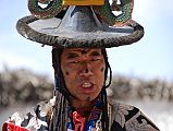Mustang Lo Manthang Tiji Festival Day 3 05 Dorje Jono Close Up Dorje Jono prayed fervently for over an hour over a torma cake resembling his demon father, who had stopped the rain and caused drought with many animals being killed.